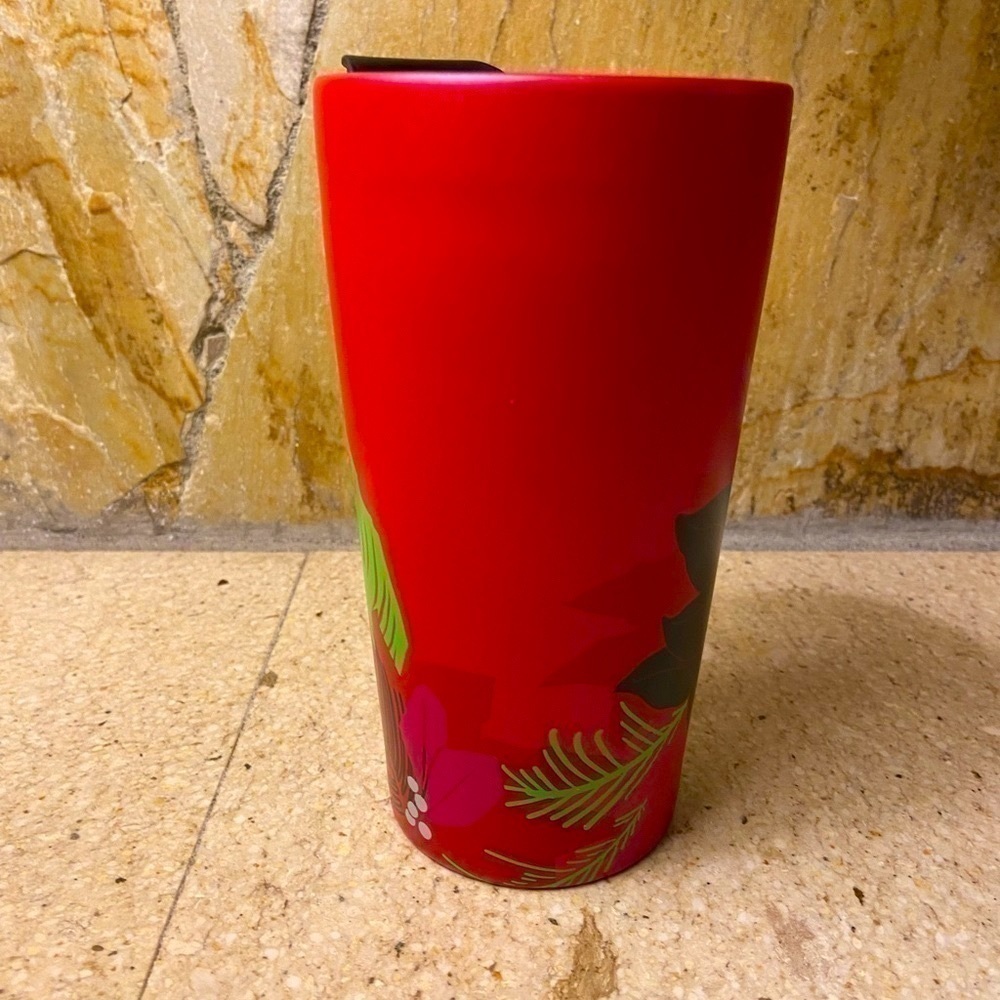 Christmas STARBUCKS holiday pointsettia 12 oz travel mug.in rich red - Picture 11 of 14